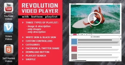 Revolution Video Player With Bottom Playlist – YouTube/Vimeo/Self-Hosted Support